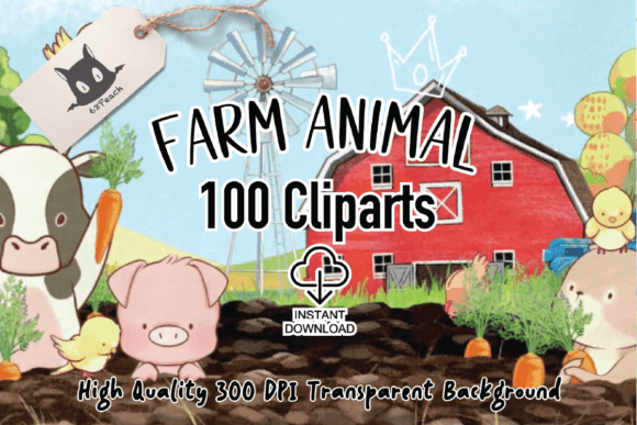 100 Farm Animal PNG & Clipart: Watercolor Charm for Every Project