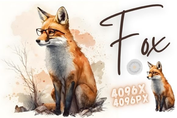 A Clever Fox in Specs: Watercolor Art for Creative Projects