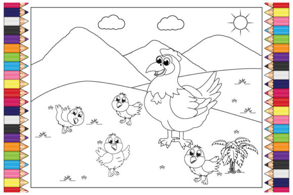Adorable Farm Fun: The Coloring Chicken Cartoon for Kids Asset