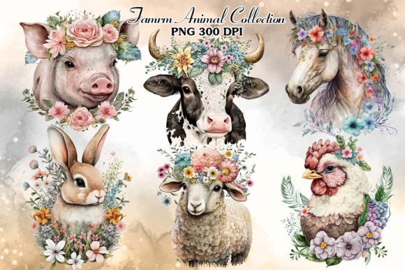 Farm Animal Collection Watercolor: Charming Design Assets