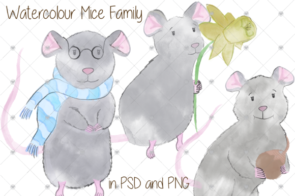 Watercolour Mouse Family: A Whimsical Design Asset